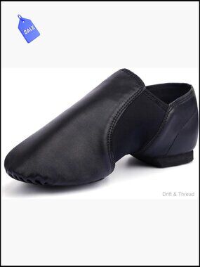Unisex PU Leather Slip-on Jazz Dance Shoes Split Sole Flat Heel